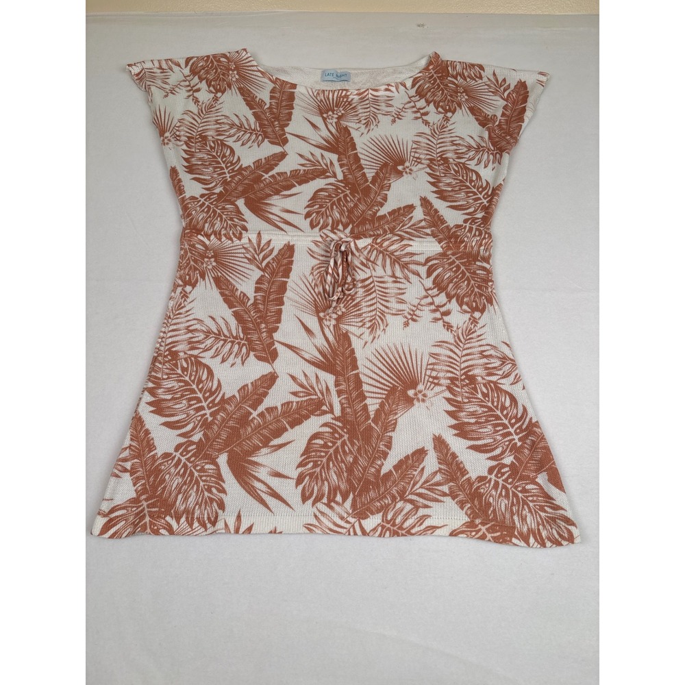 Late Night Apparel Tropical Palm Leaf Knit Tunic dress with drawstring waist